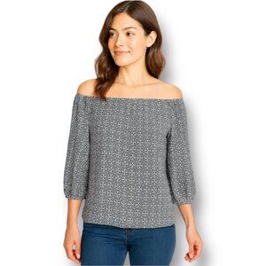 Alex & Lili Gray Geometric Blouse Off Shoulder Peasant Cottagecore Boho Sz Small